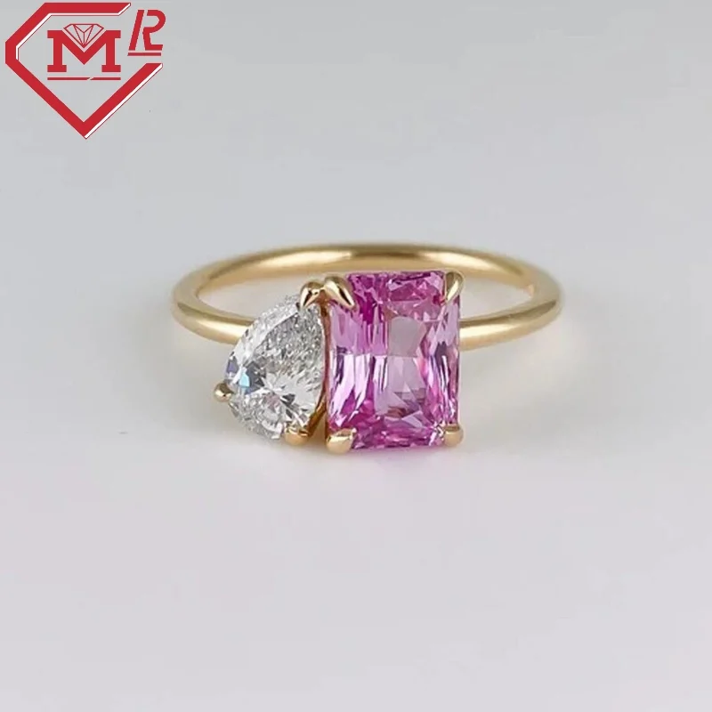 Hot Sale Lab Sapphire Gemstone Engagement Ring Classic Gemstone 14K Solid Gold Birthstone Jewelry Toi Et Moi Moissanite Ring