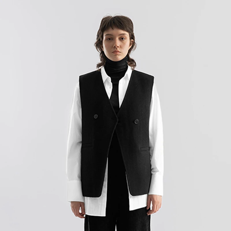 Custom Good Quality Cardigan Outwear Jacket Vest V-neck Sleeveless Woolen Coat Waistcoat