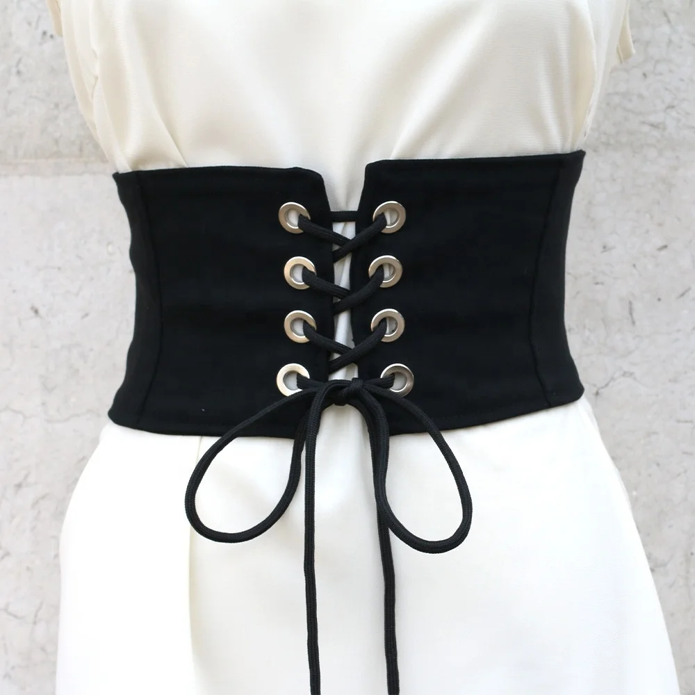 Straps Knotted Bow Wide Belts Corset Black White Elastic Women Waist Belts Ladies Waistband for Dress