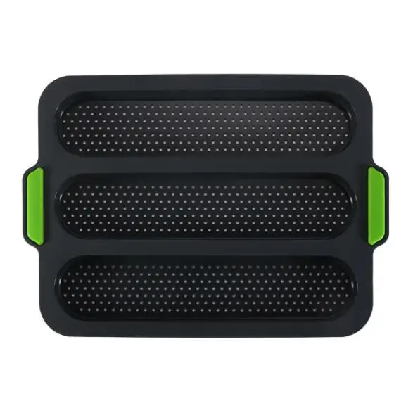 Nonstick Silicone 3 Wave Loaves Baguette Pan Perforated French Bread Baking Set 3 Gutter Oven Toaster Pan with Tong and Brush