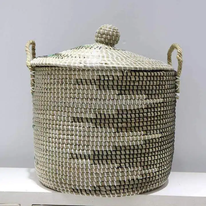 Eco-friendly Seagrass Basket with lid Handmade Natural Wicker Storage Baskets by Vietnam Wholesale made in Vietnam