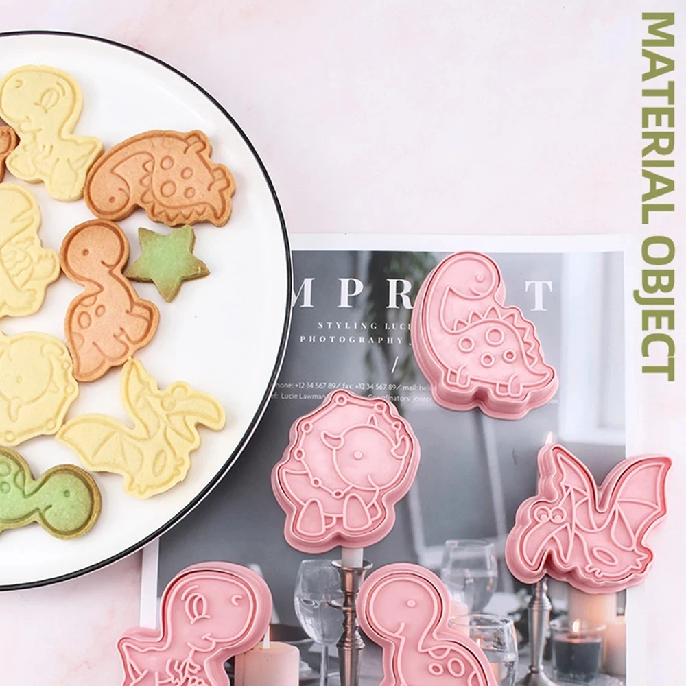  Kitchen Baking Pastry Bakeware 3D Cartoon Pressable Biscuit Mold 6Pcs/set Dinosaur Shape Plastic Cookie