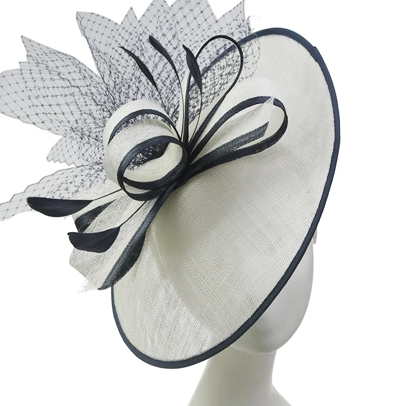 Женская белая шляпка-Вуалетка Sinamay, повязка на голову с цветами