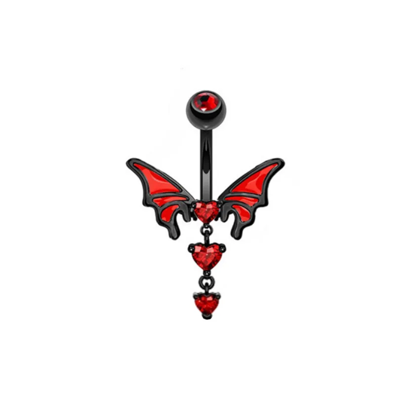 YICAI Gothic 316L Stainless Steel Black Red Bat Navel Piercing For Women Spiders Heart Wings Belly Button Rings