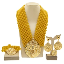 Zhuerrui Italy Gold Plated Women Bridal Jewelry Sets Latest Coral Beads Handmade Jewelry Sets Necklace Bracelet Earrings H40001