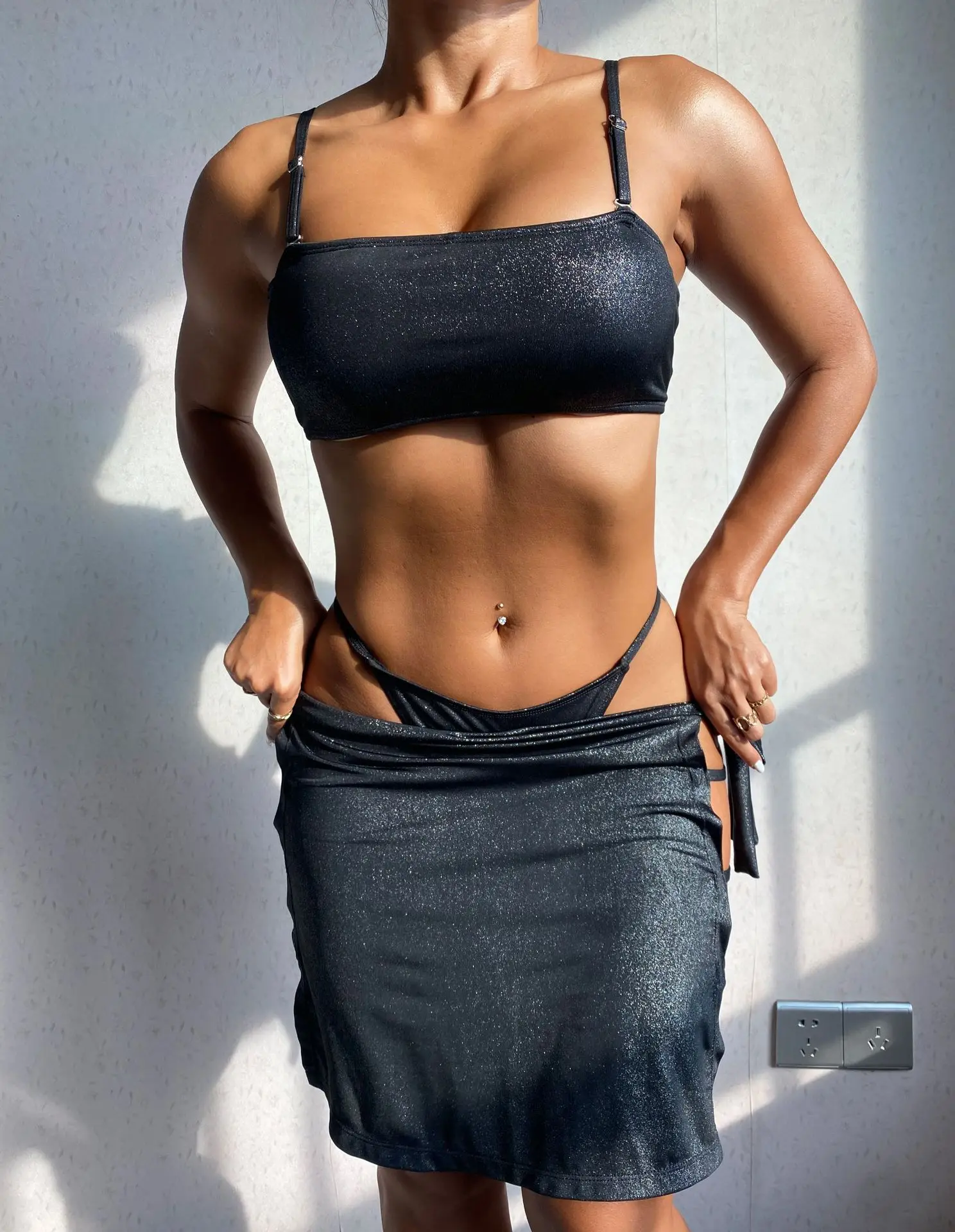 3 Pieces Set Sexy Swimwear for Women 2024 Summer Gold Stamp Bikinis+ Mini Dress Bathing Suit Thong Swimsuit Maillot De Bain