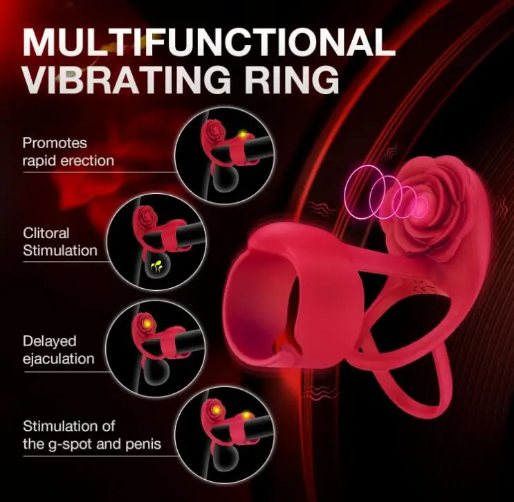 3 in 1 Silicone Penis Ring Vibrator with Rose Vibrating Cock Ring Adult Sex Toys for Men Couple Pleasure Remote control Durable%