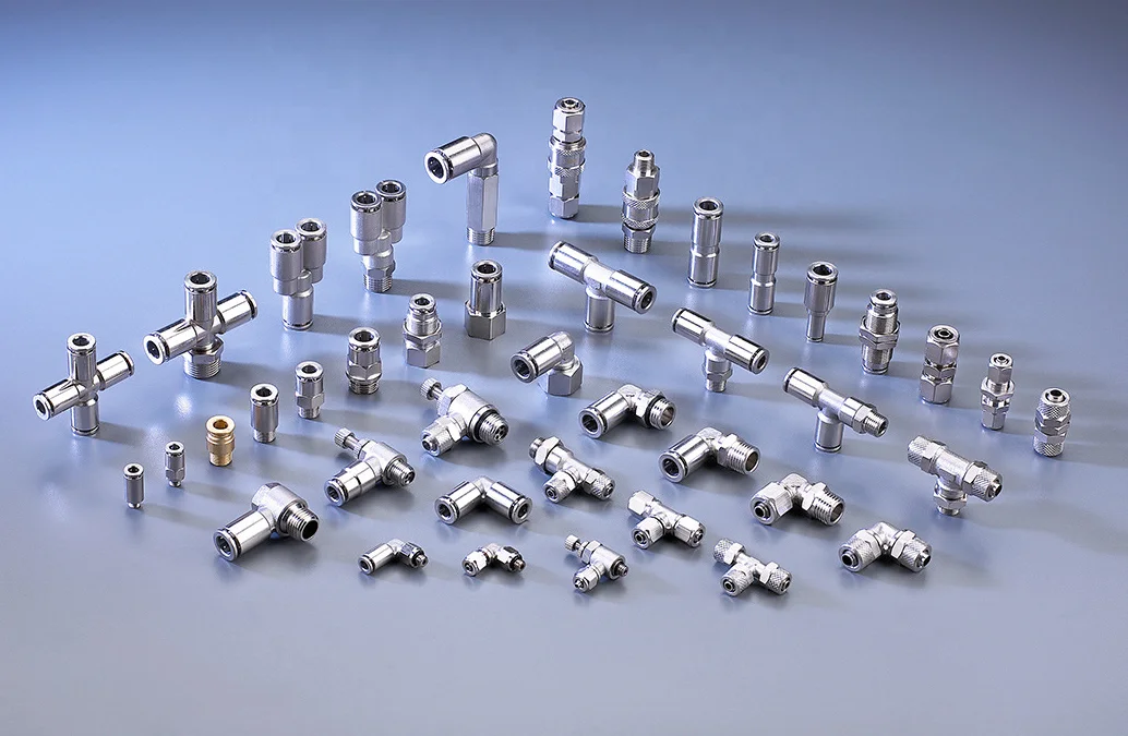 Mini Pneumatic tube connectors PT-C tube fittings Compact Push In Fitting Male Tee PB-C brass nickel plated for PU NA air hose