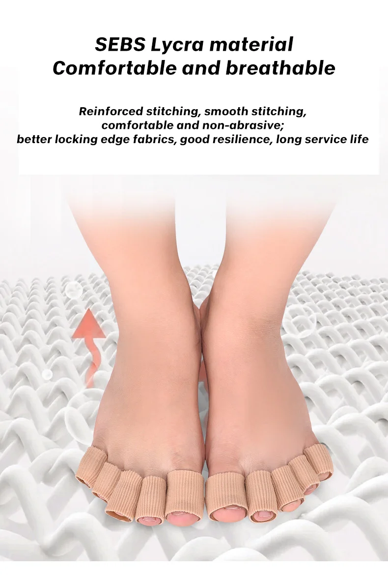 OLLAS Foot Care Finger Tube Corns Blisters Hammer Toes Separator Fabric Toe Protectors Silicone Gel Toe Sleeves