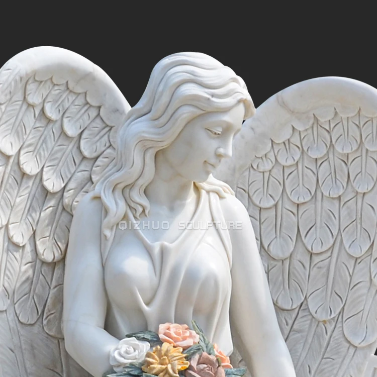 Hand Carved Cemetery Natural Stone Tombstone and Headstone Weeping Angel Marble Bench