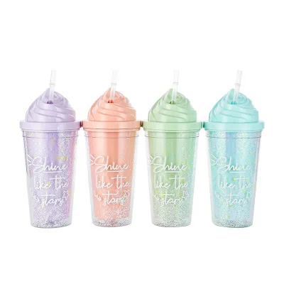 Mikenda double  plastic cup Ice Cup manufacturer directly promotion gift customized flash ice cup