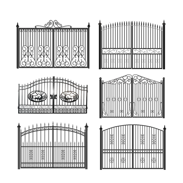 
Paint Powder s Coating Customized Main Door, Decorative External Modern Design House Entrance Wrought Iron Gate 