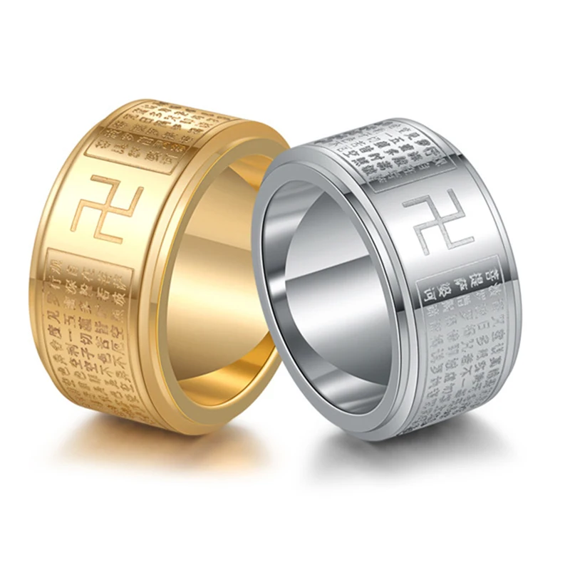 Buddhist Chinese Heart Sutra Ring  Men Stainless Steel Spinner Rotating Rings  Men Amulet Jewelry Mantra Spinner Ring