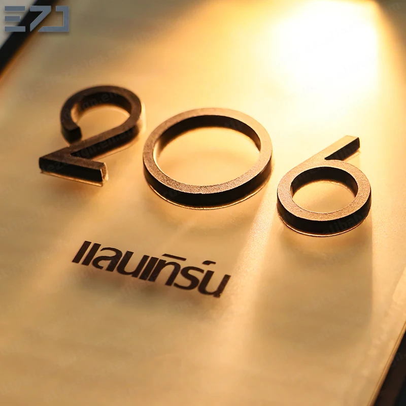 EZD Custom Clear Acrylic Walnut Wood Grain LED Light Luxury Hotel Room Number Door Sign with Doorbell