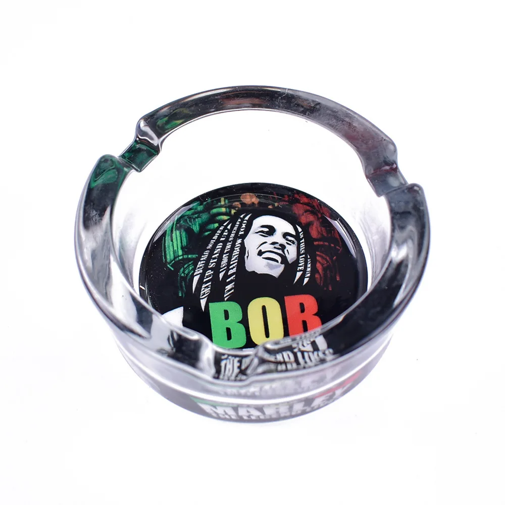 Printed Glass Ashtray Cartoon Fashion Ashtray 85MM Multi Pattern Round Ashtray