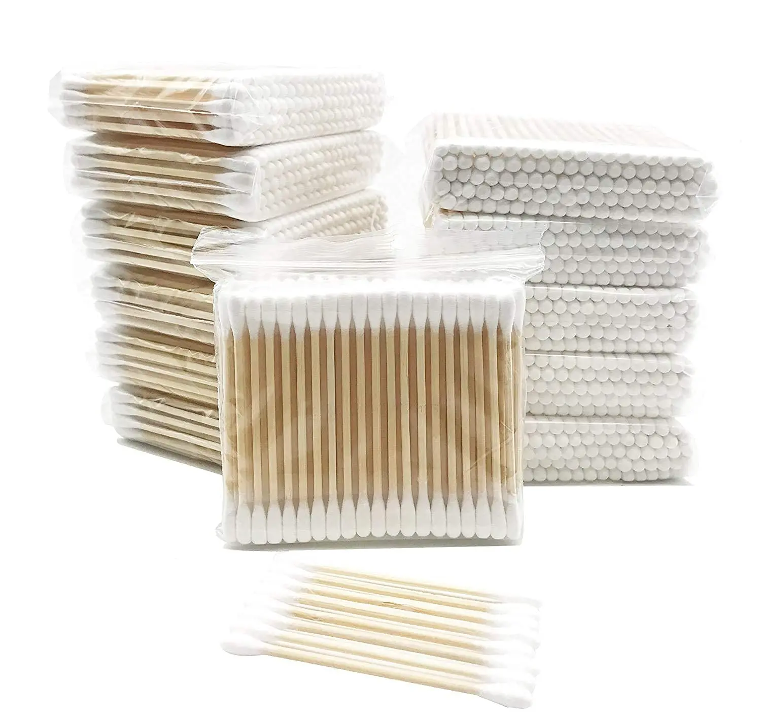Wholesale Factory 100% Biodegradable Round Heads Wooden Stick Cotton Swabs  Cleaning Ears