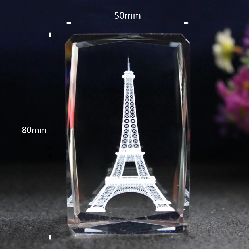 Hot Romantic Paris Eiffel Tower 3d Engraved Crystal Cube Led Night Stand Valentines Souvenir Gifts