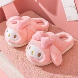 New Arrivals Winter Cotton House Plush My Melody Rabbit Cartoon Slides with Fur for Kids Mother Slippers Girl Shoes Wholesale