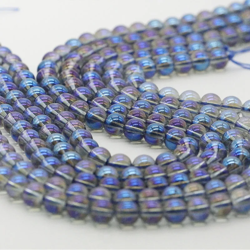 2024 hot sale Electroplated glass beads blue yellow green lampwork glass beads trendy jewelry crackle glass beads