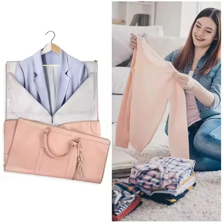 Free customization Fashion Luxury Foldable Pink Travel Fitness PU Leather Luggage For Women Carry On Clothing Bag