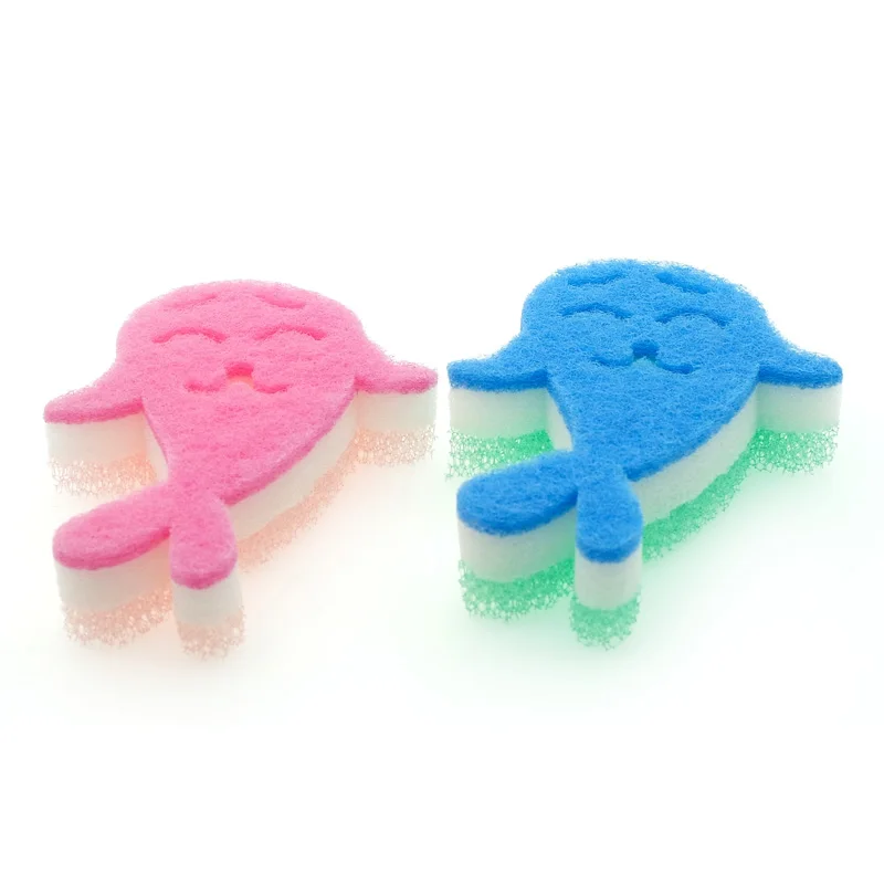 Foamstar Multilayer Kitchen Bathroom Wall Floor Scrubbing Dish Cleaning Scrub Whale Shape Sponge Multilayer Scrubbing Foam