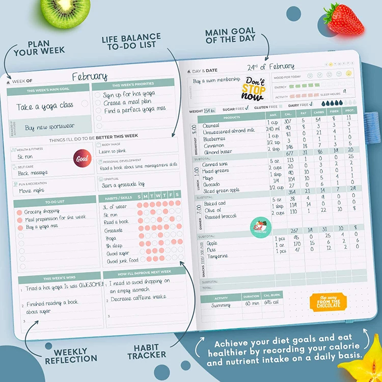 Custom Hardcover Fitness Planner Notebook Gym Diary Weight Loss For Women Exercise Journal