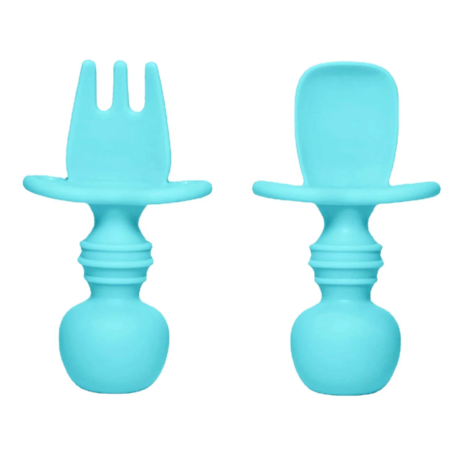 Wholesale Easy Grab Heat Resistant Self Feed Dinnerware Silicone Spoon And Fork Set Eating Soft Feeding Spoons And Forks