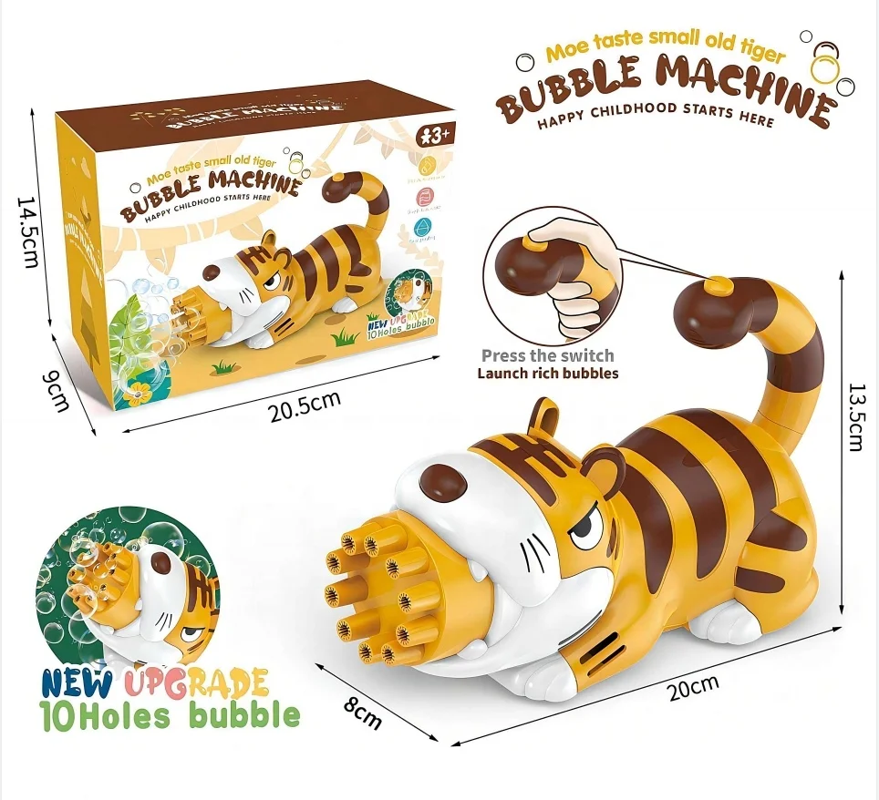 10 holes Kids Cartoon animal Electric Bubble Gun machine Tiger Dinosaur Unicorn Bubble Toys with sound light