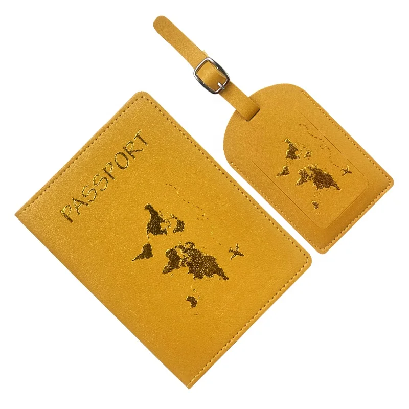 2024 Map Gold Logo luggage Tag Travel wallet Passport Holder PU Leather Passport Holder Cover And Luggage Tag Set