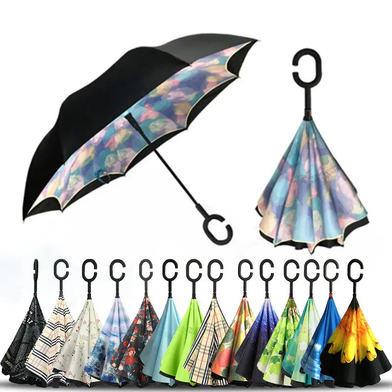 TX201 Luxury Double Layer Windproof Reverse Umbrella C Custom Upside Invert Umbrellas Wholesale Custom Double Arc C Plastic