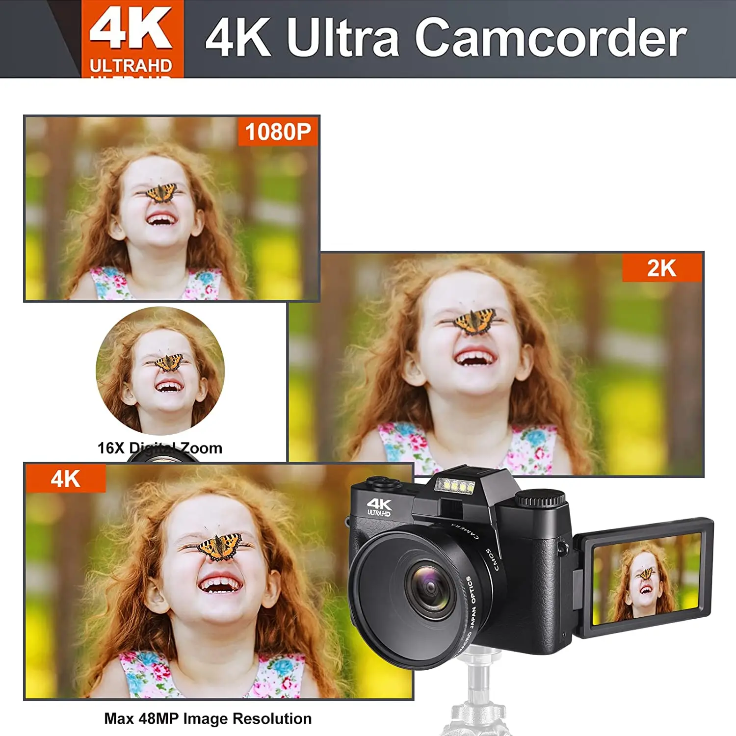 4K Digital Cameras for Photograpy, 48 MP FHD Vlogging Camera with WiFi 16X Digital Zoom 3.0 Inch Flip Screen