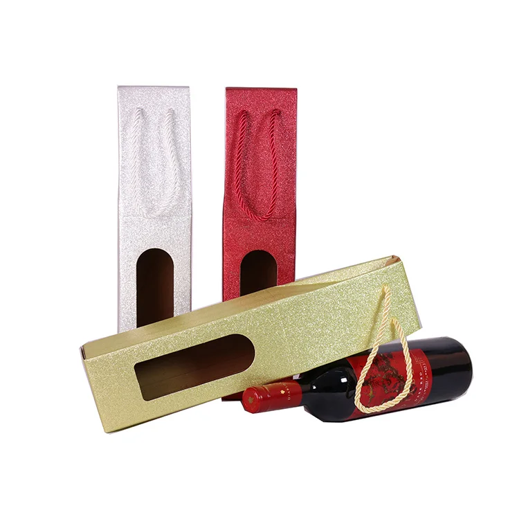 glitter kraft wine paper box laminated wine gift bag single bottle kraft paper gift box wine bottle bag box with open window
