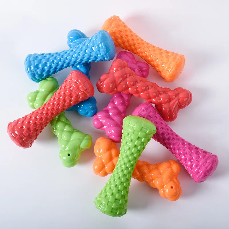 cute colorful durable bone shape TPR stocked cheap squeaky dog toys