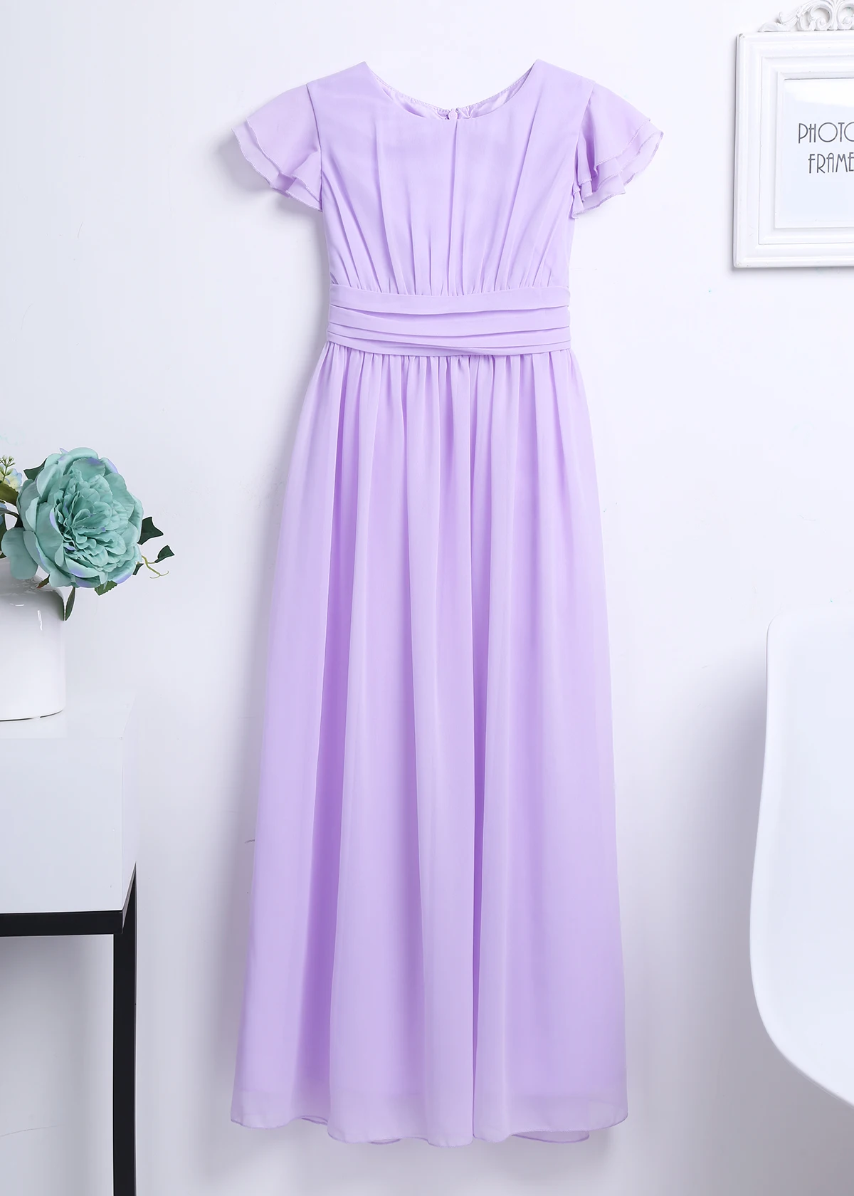 
Girls Chiffon Flutter Sleeves Princess Pageant Wedding Bridesmaid Birthday Party Long Dress 