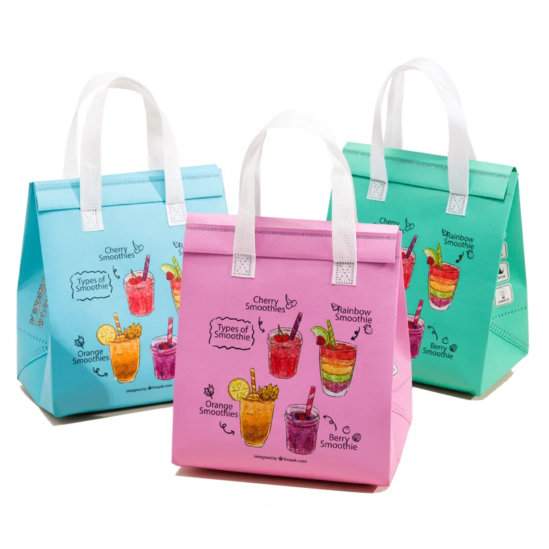 
CUSTOMIZED CMYK printing reusable ultrasonic laminated non-woven aluminum foil insulated cooler bag for restaurant and shops 