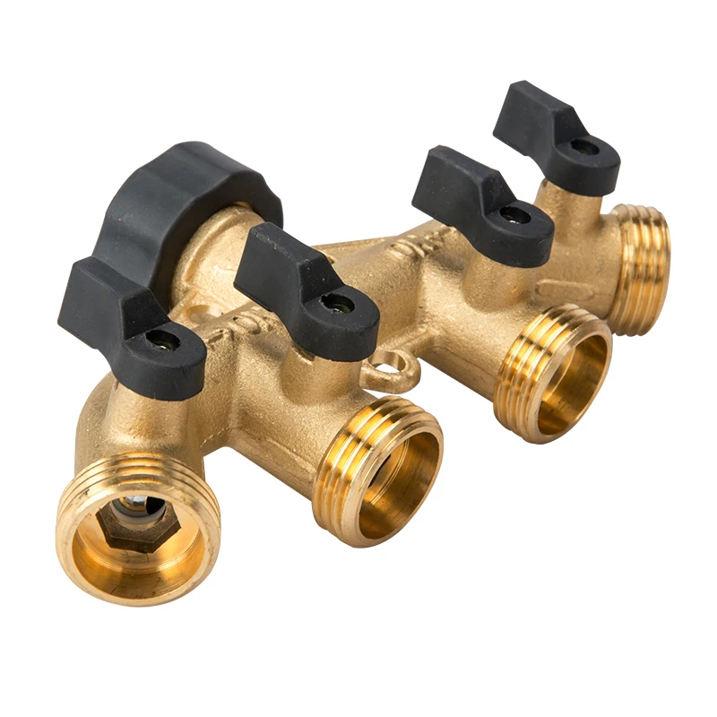 Brass garden hose connector 4 way splitter