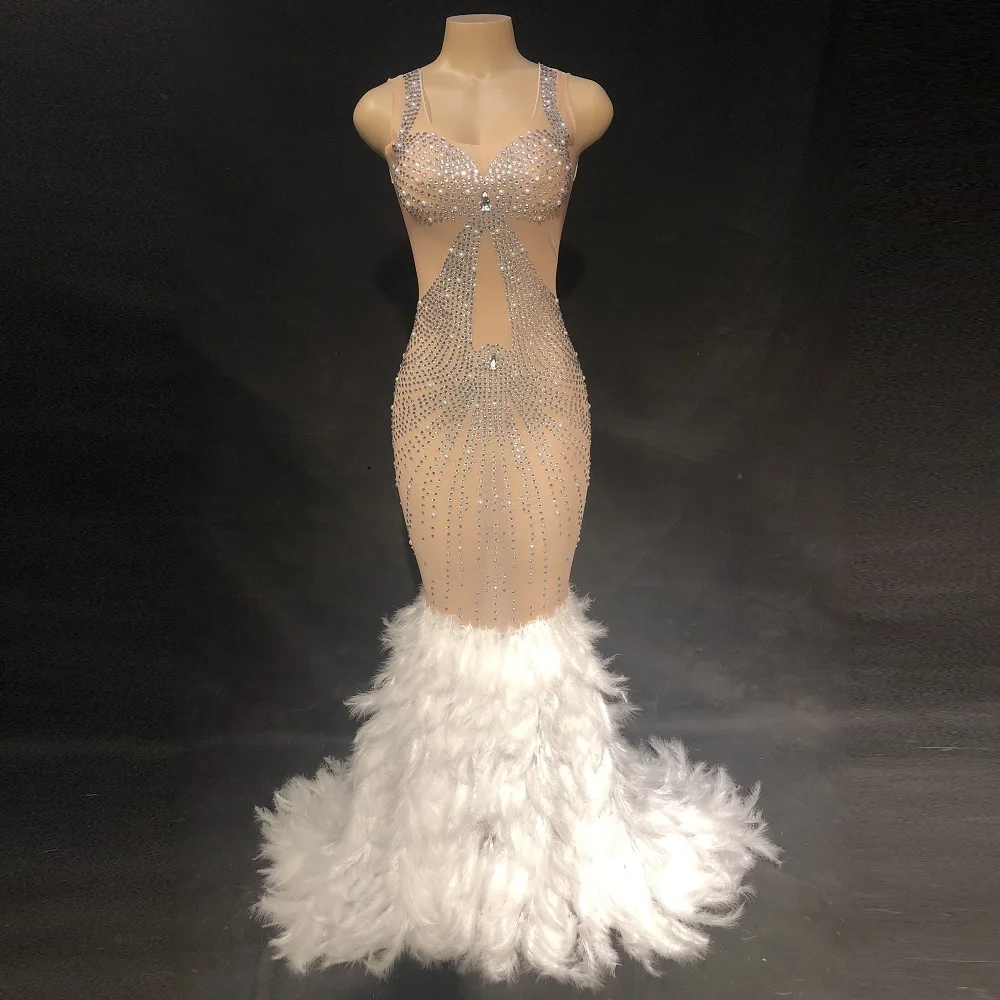 
Fashion Women Sexy See Through Mesh Rhinestone Bodycon V Neck Ladies Dance Auto Show Elega Slim Club Party Formal Evening Dress 