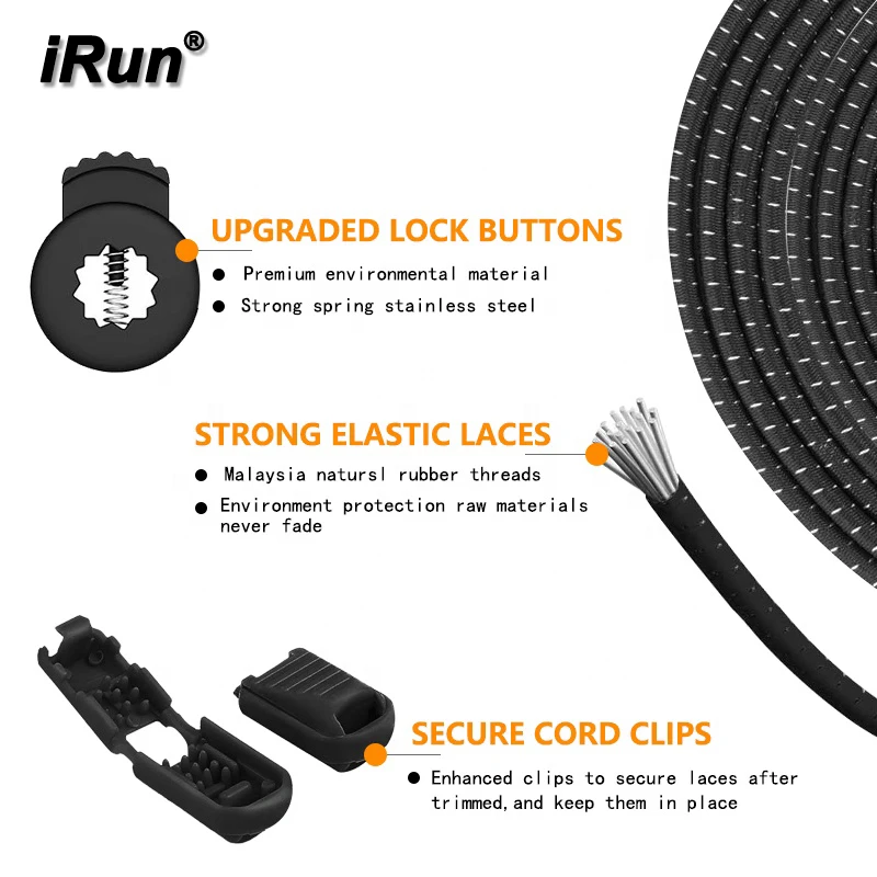 iRun  Barcode Lock System Manufacturer Expand Laces No Tie Shoelaces Pair Locking Lazy Laces Running Shoes Private Label