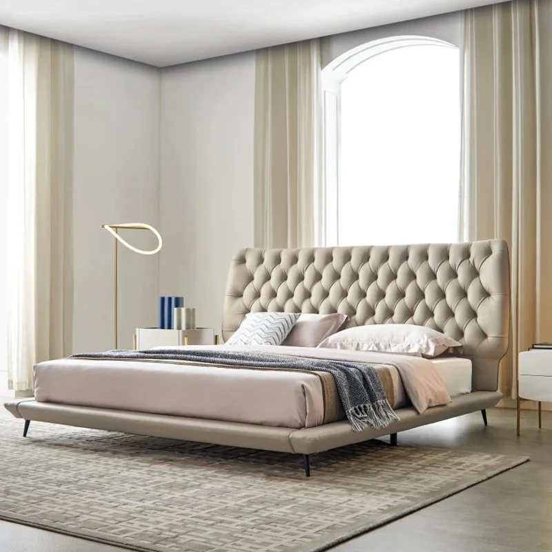 Современная роскошная кожаная стеганная кровать большого размера