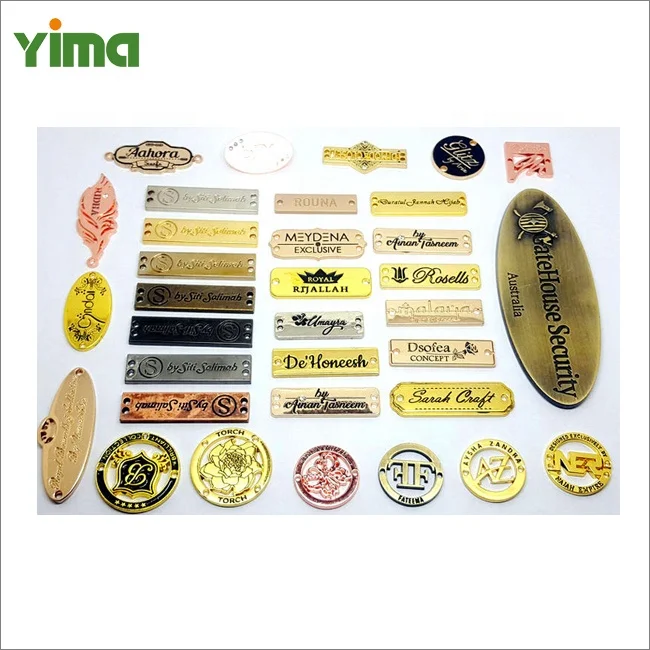 China maker custom metal logo tag badge with PU label metallic label logo for handbags and clothing