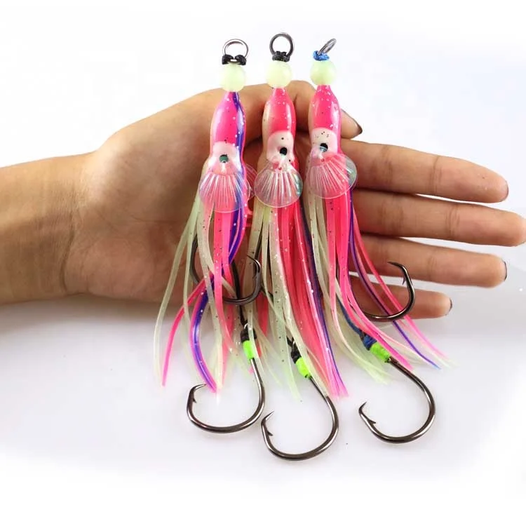 15CM Luminous Octopus Soft Lure Squid Skirt Fishing Lures Baits With Double Hook Squid Fishing Hook