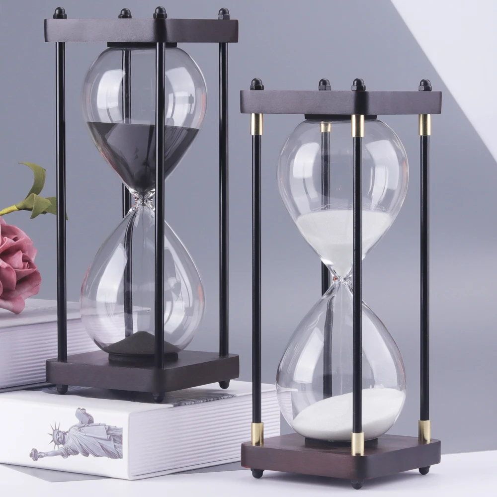 Creative Wooden Frame Glass Hourglass Black Frame Stylish Hourglass Timer 30 Minutes