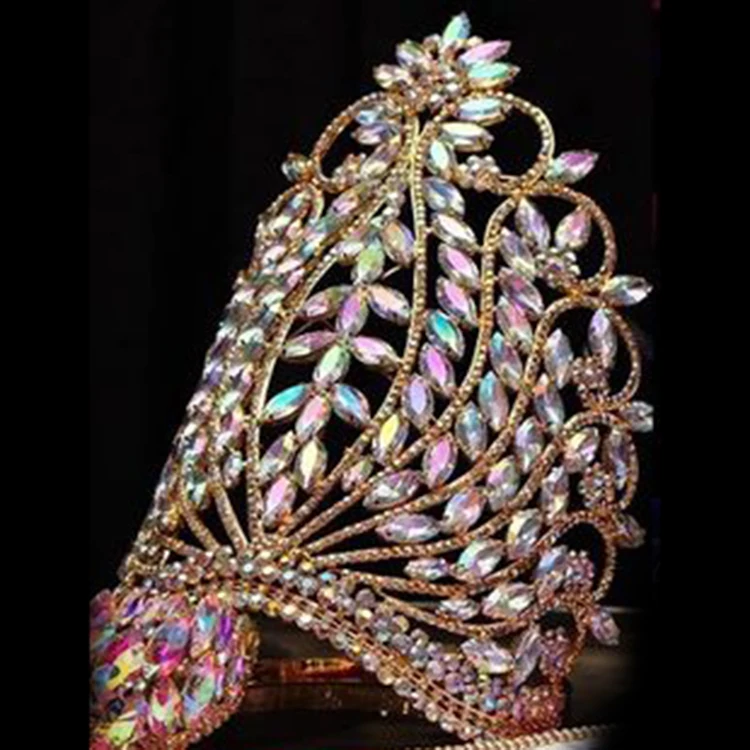 Baroque Rhinestone Royal Queen Crown High-end round Bridal Headband Christmas Pageant Crowns