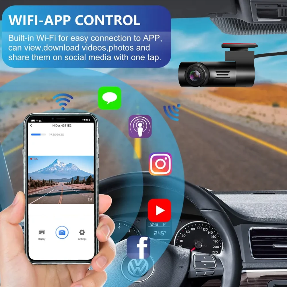 Factory Price Wifi Dash Cam HDR Night Vision Ahd 720P App Control ADAS Car Video Recorder Mini Dashcam Black Box for Car