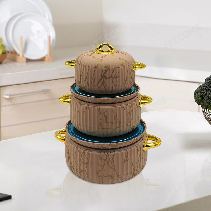 Custom logo  marbling printing Hot Pot Warmer Set1L2L3.5L Insulated Casserole Food Storage Container