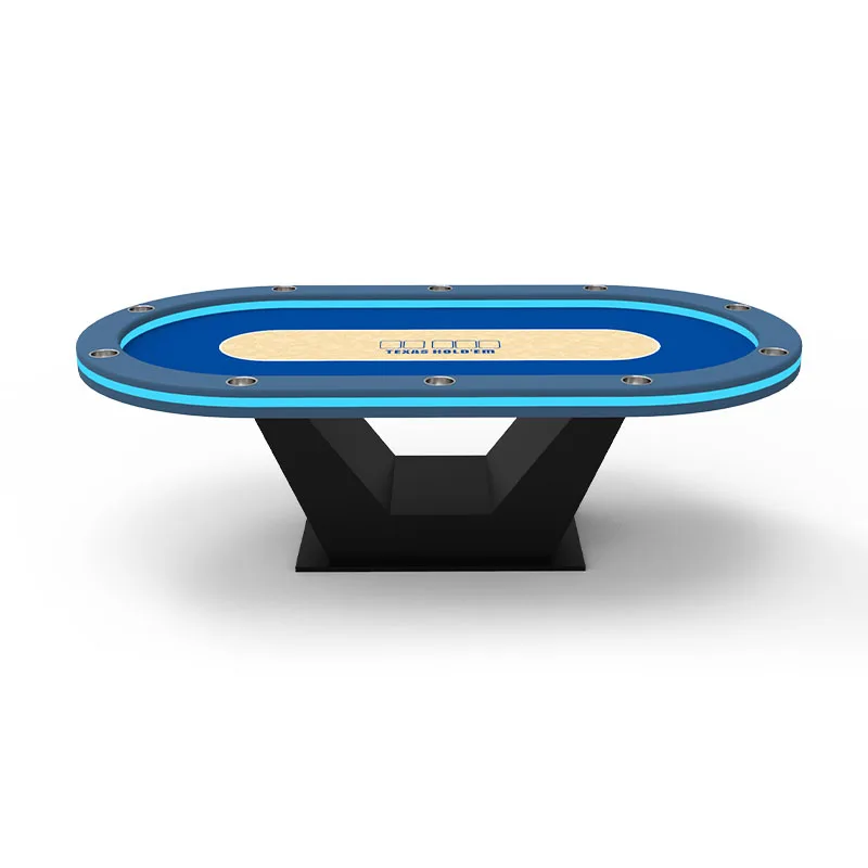 Poker Table with LED Lights Customized Solid Wood V-Legs Texas Poker Table Luxury Style Casino Table