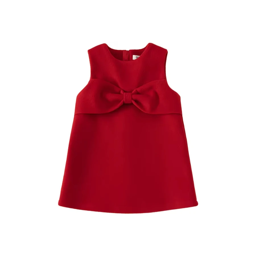 Winter little girls clothing Sleeveless Solid Bow party Princess Velvet red toddler girls christmas dress for children lbc