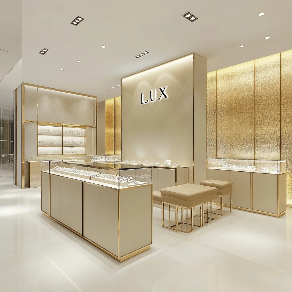 LUX Custom Modern Jewellery Display High Quality MDF Wood Showcase Jewelry Display Cabinet with LED Light