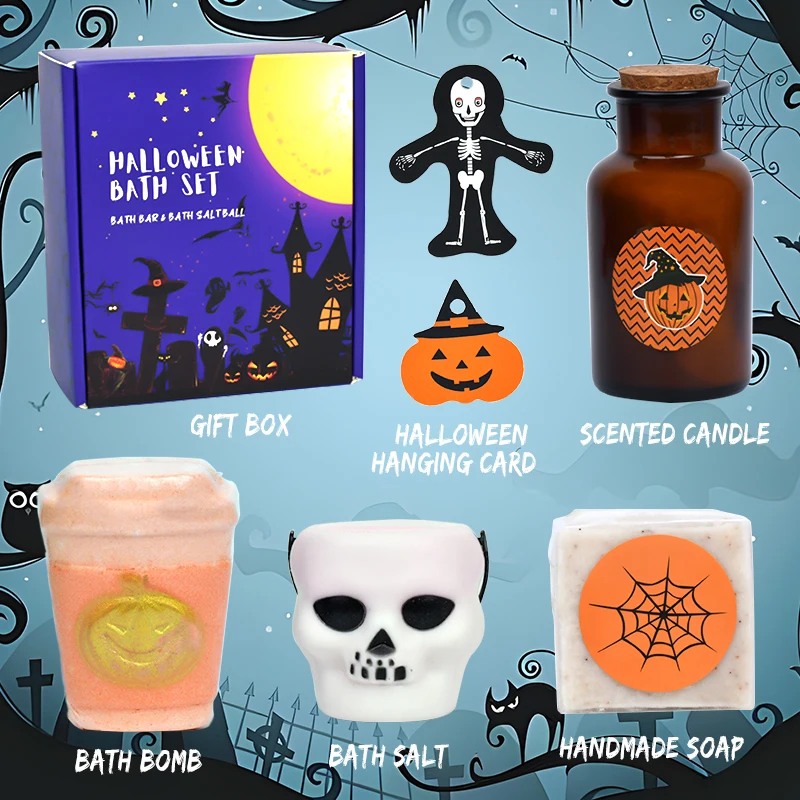 Halloween Bath Gift Sets Halloween Scented Candle Soap Bath Bombs for Kids Gift Set Bubble Relaxing Bathbombs for Girls Birthday