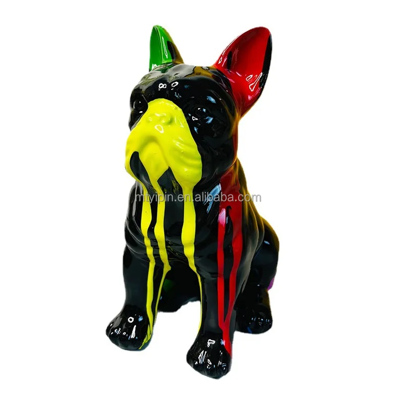 Resin Animal Spray Painting English French Bulldog Puppies Statue Dog Figurine for sale